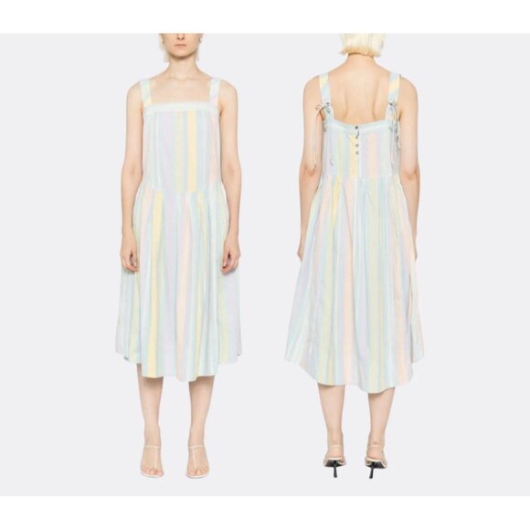Free People Primavera Stripe Midi Dress Cotton Size L Adjustable Strap Casual - Picture 3 of 7